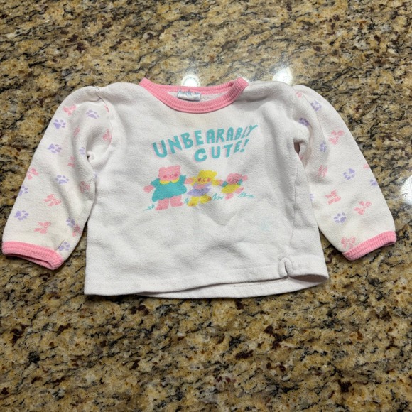 Vintage Other - Vintage Unbearably Cute Bear Graphic Sweatshirt White Pink Bows Paw Prints Kids